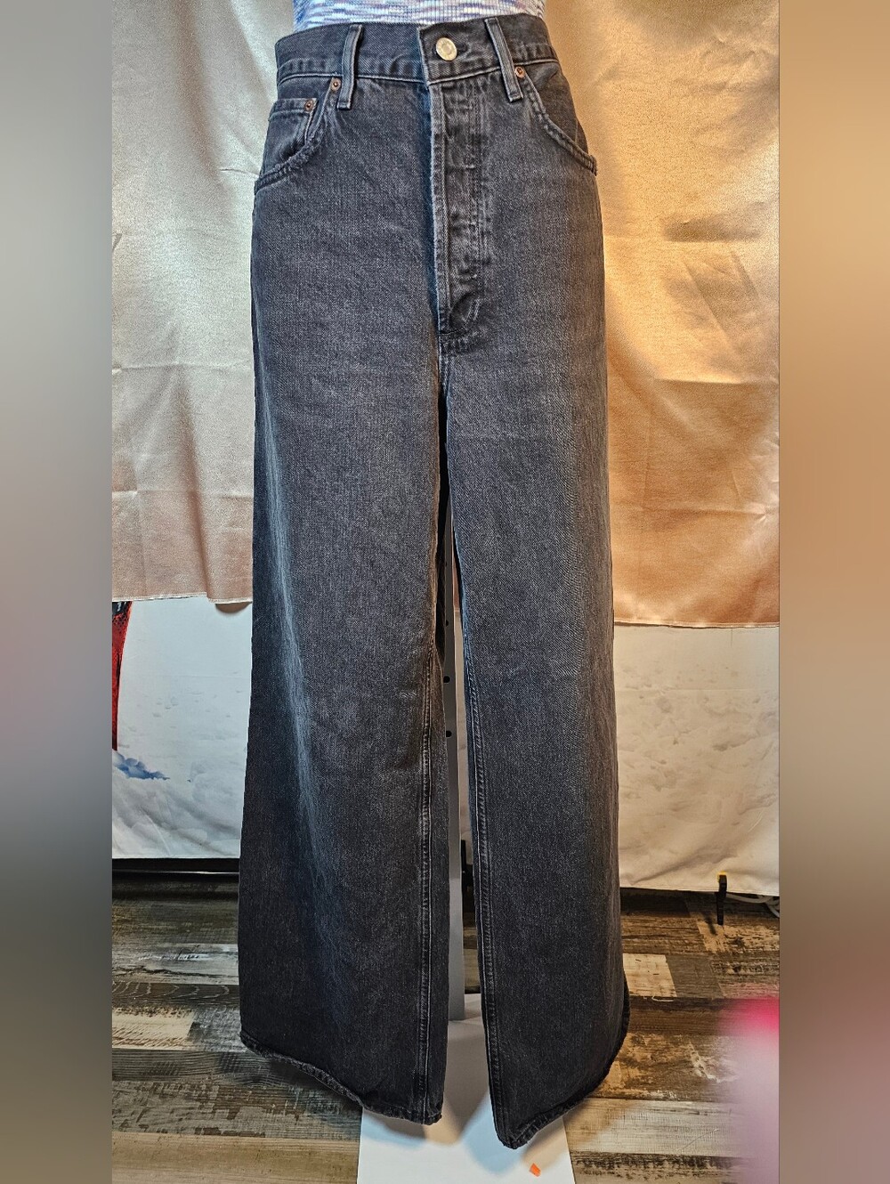 AGOLDE Dame High Rise Wide Leg Jeans Size 28 Washed Black 100% Cotton